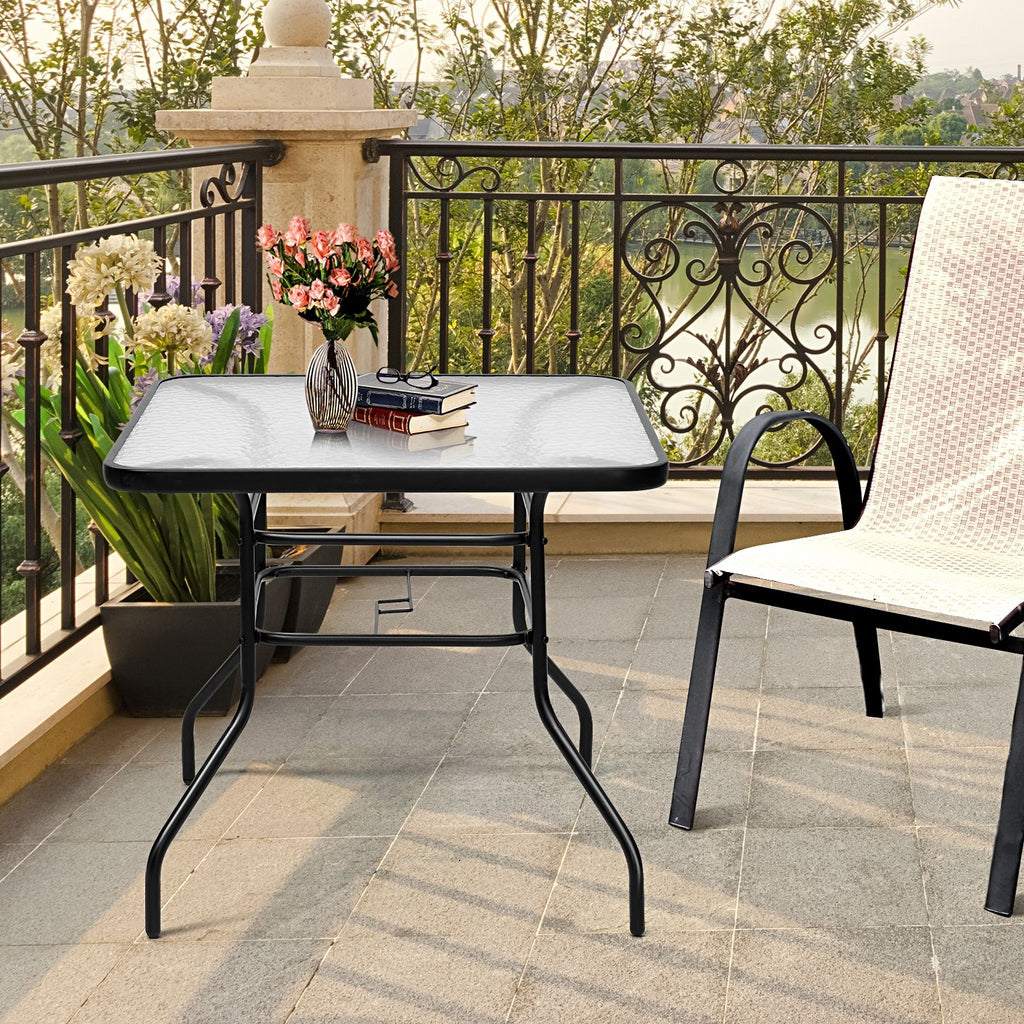 Table De Jardin Carrée En Métal Avec Plateau En Verre 81 X 81 X 71 CM De Style Moderne Pour Terrasse Balcon Et Cour Noir